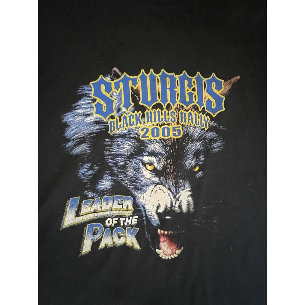 Vintage 2005 Sturgis‎ Black Hills Rally Wolf 2-Sided T-Shirt 2XL Leader of Pack!